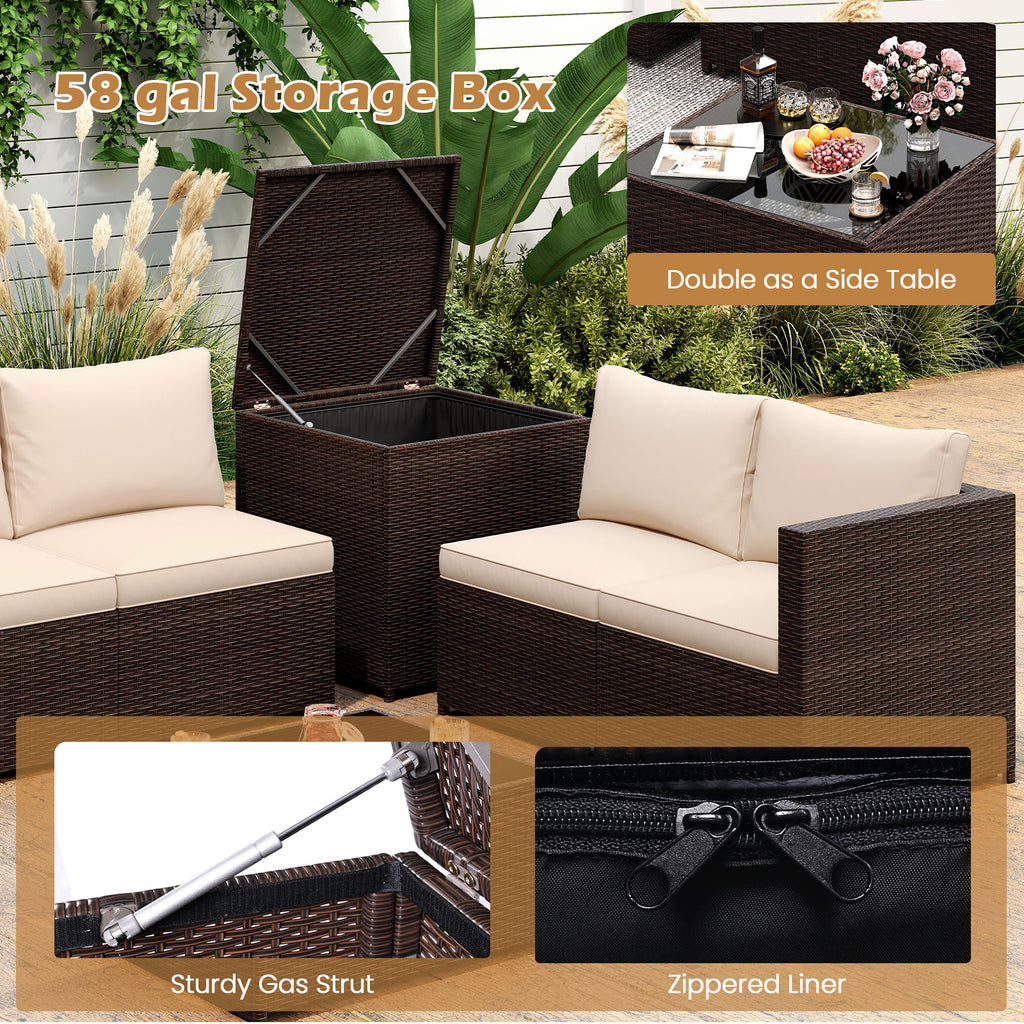 8 Piece Patio Furniture Set with Storage Box and Tempered Glass