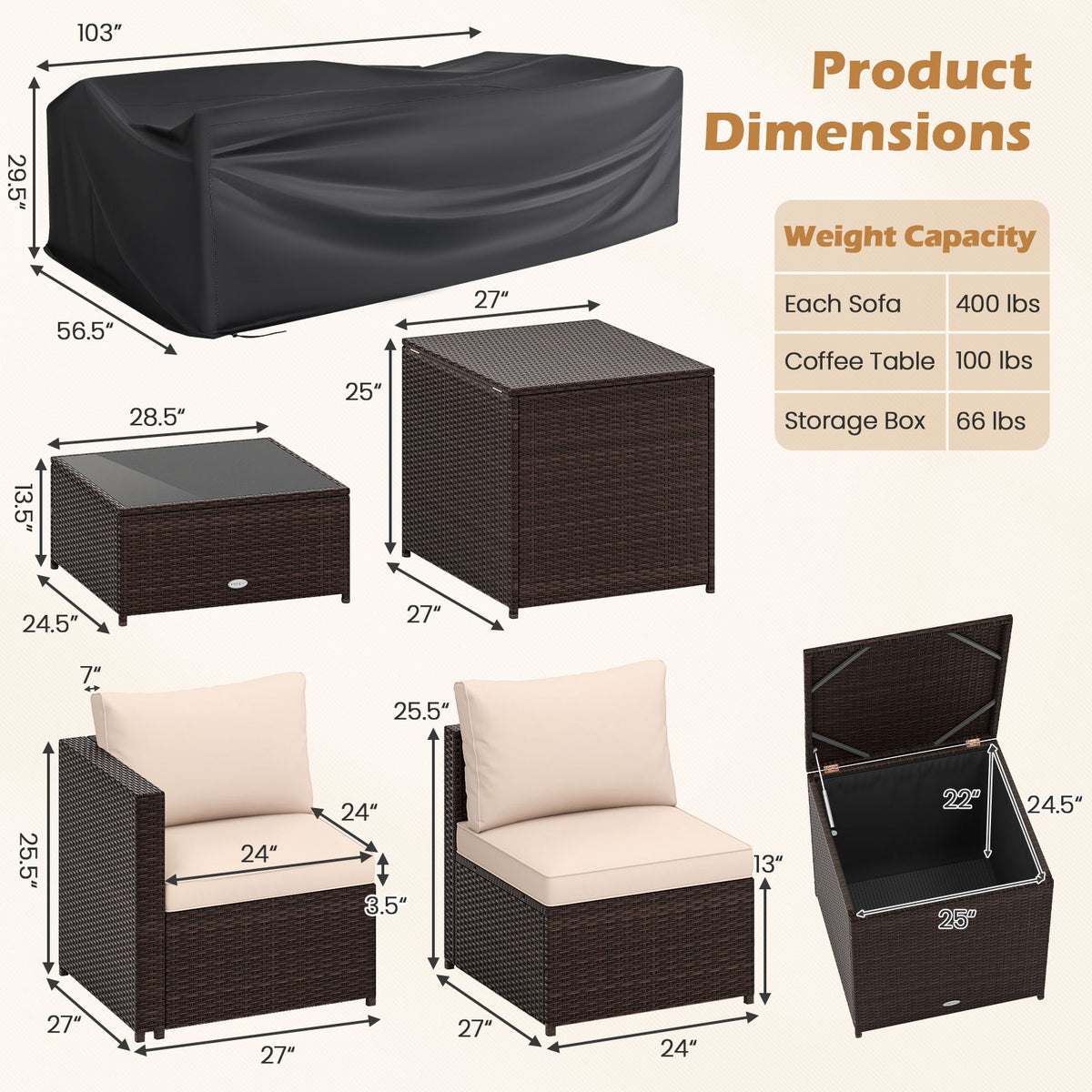 8 Piece Patio Furniture Set with Storage Box and Tempered Glass