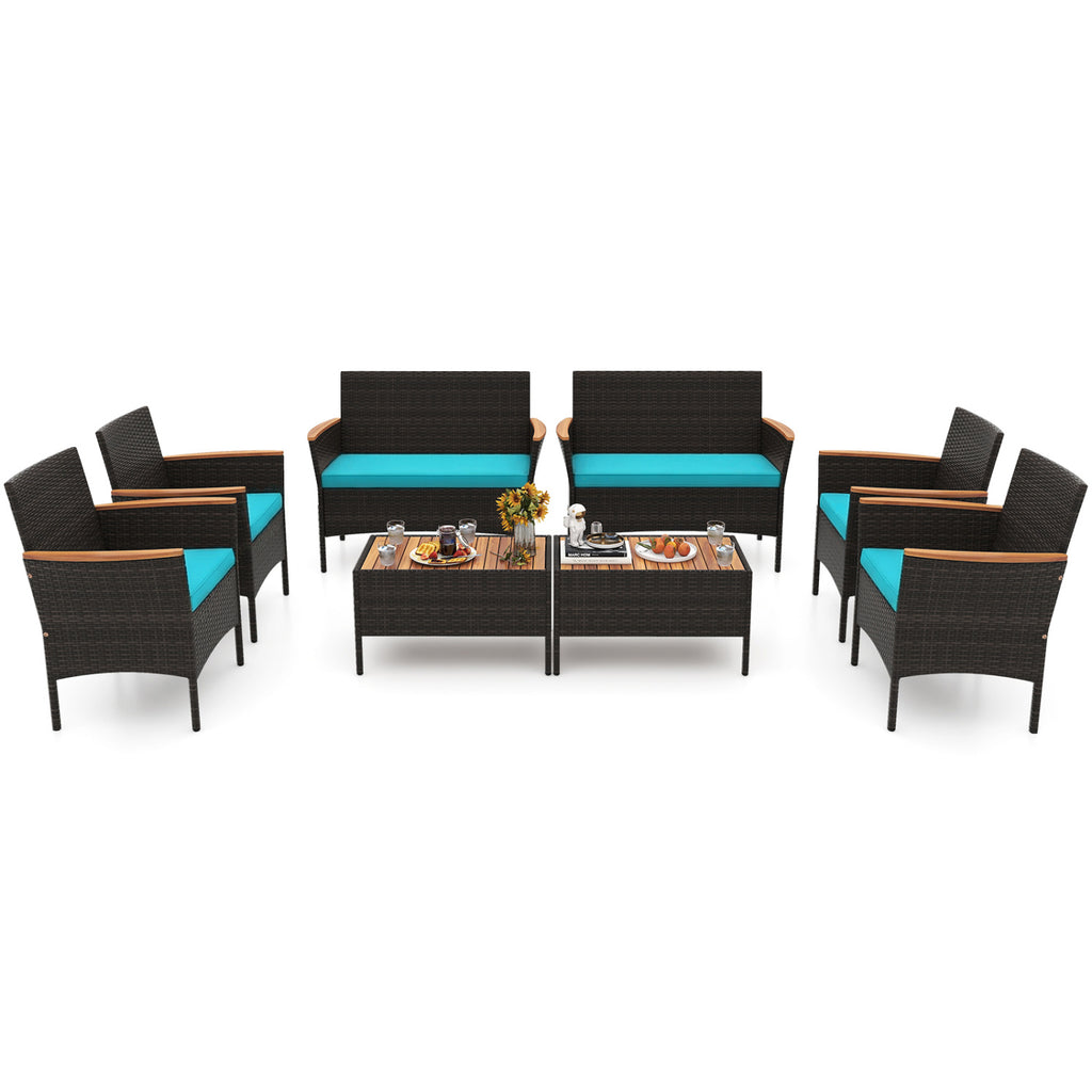 8 Piece Patio Wicker Sofa Set 4 Rattan Chairs and 2 Loveseat with