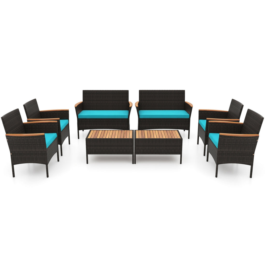 8 Piece Patio Wicker Sofa Set 4 Rattan Chairs and 2 Loveseat with