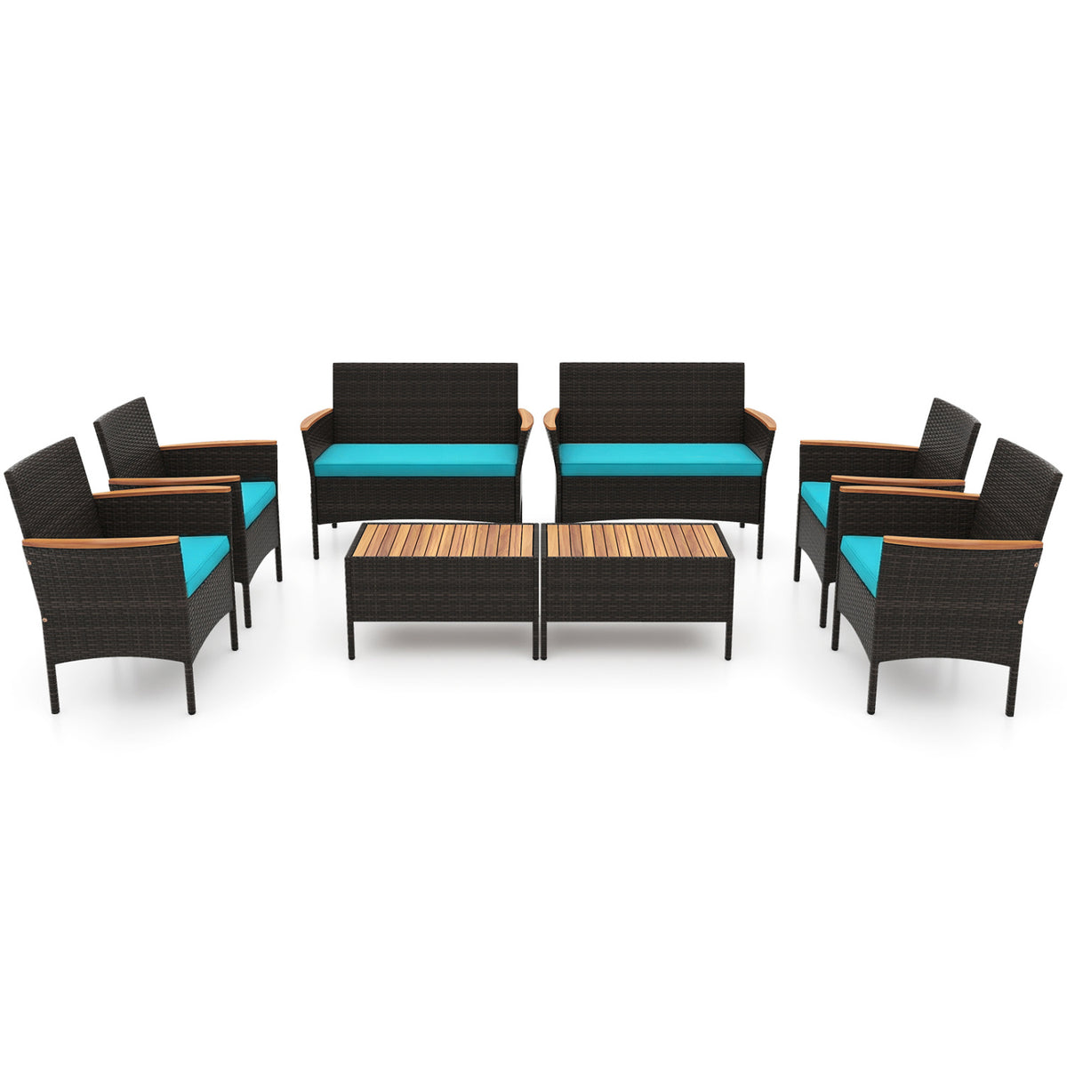 8 Piece Patio Wicker Sofa Set 4 Rattan Chairs and 2 Loveseat with