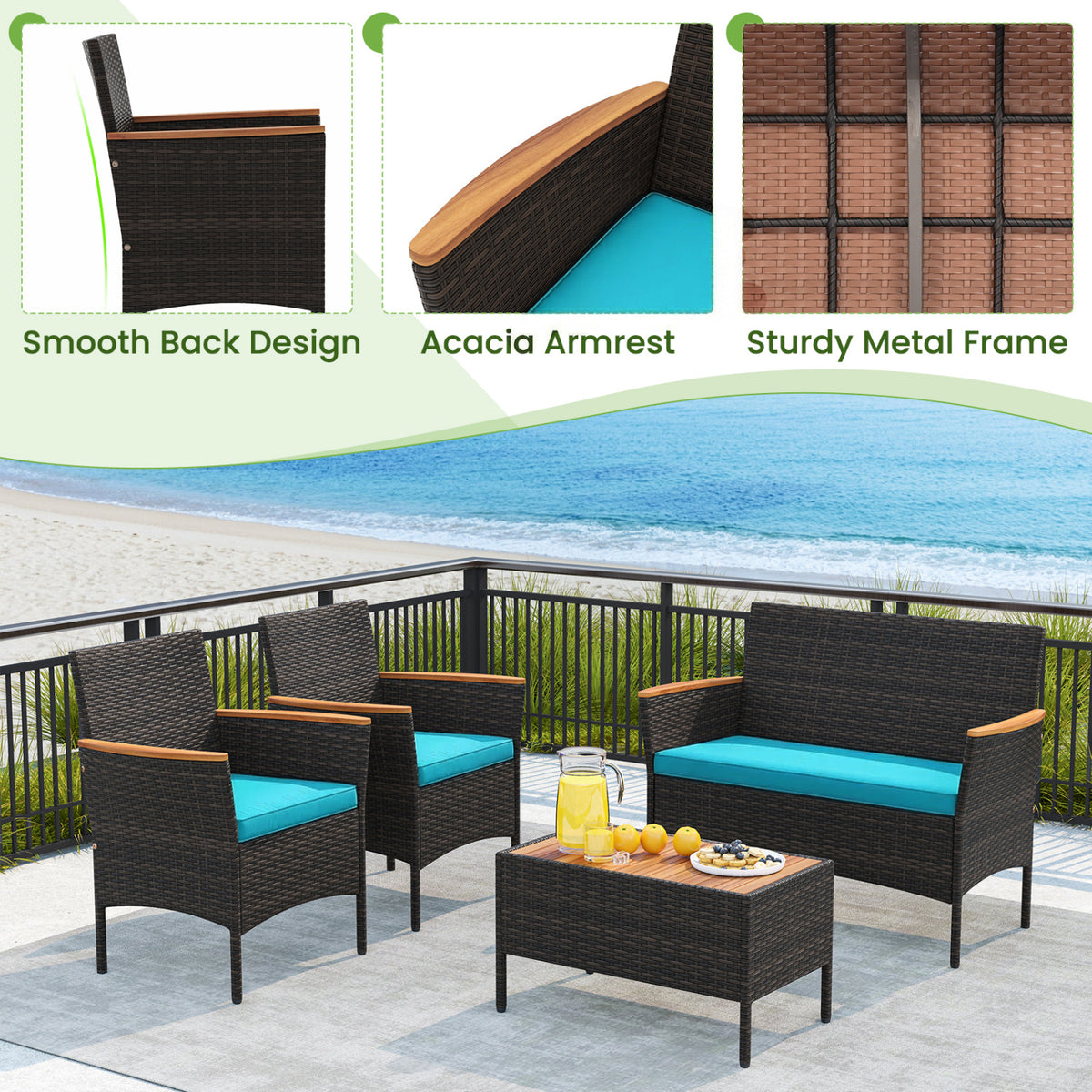 8 Piece Patio Wicker Sofa Set 4 Rattan Chairs and 2 Loveseat with