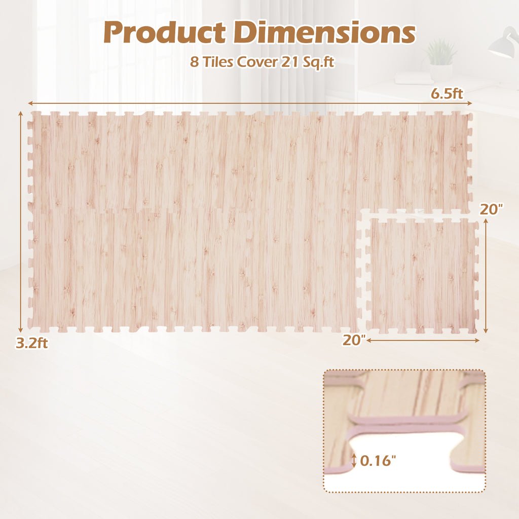 8 Pieces EVA Foam Floor Tiles with Wood Texture - Interlocking & Cuttable