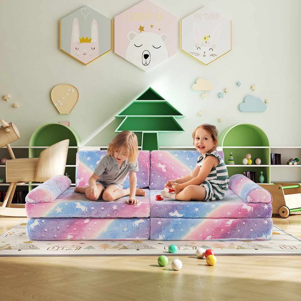 Multicolor Glow-in-the-Dark Kids Play Couch 8-Piece Modular Toddler Sectional Sofa