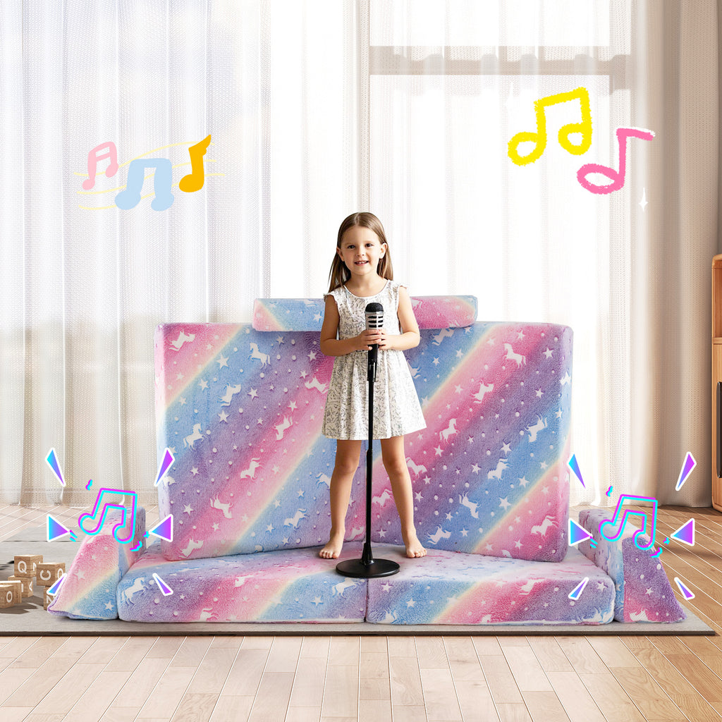 Multicolor Glow-in-the-Dark Kids Play Couch 8-Piece Modular Toddler Sectional Sofa