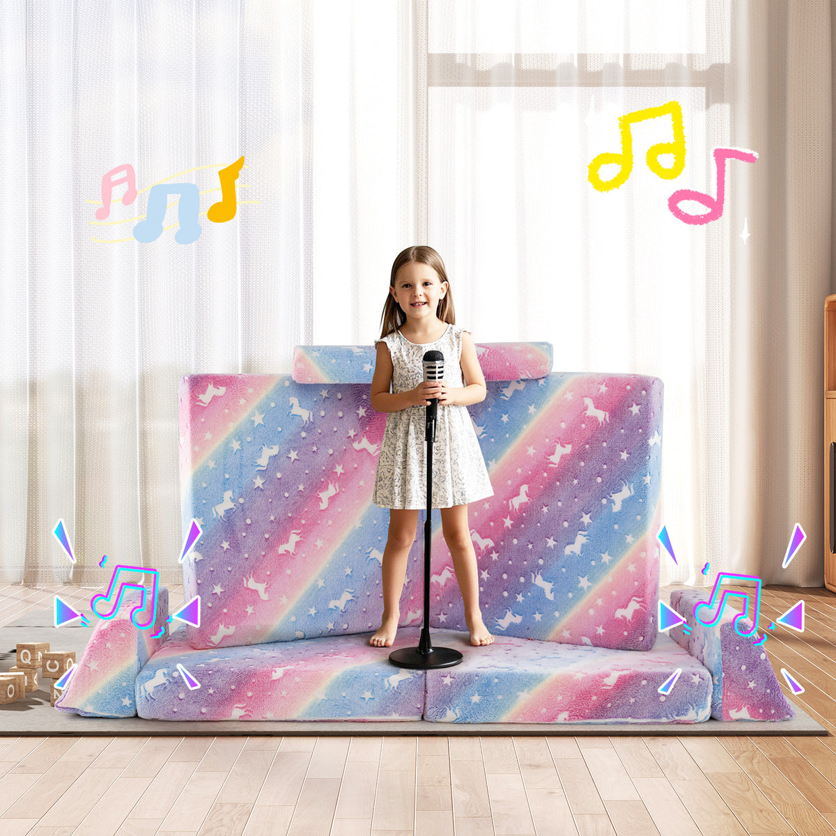 Multicolor Glow-in-the-Dark Kids Play Couch 8-Piece Modular Toddler Sectional Sofa