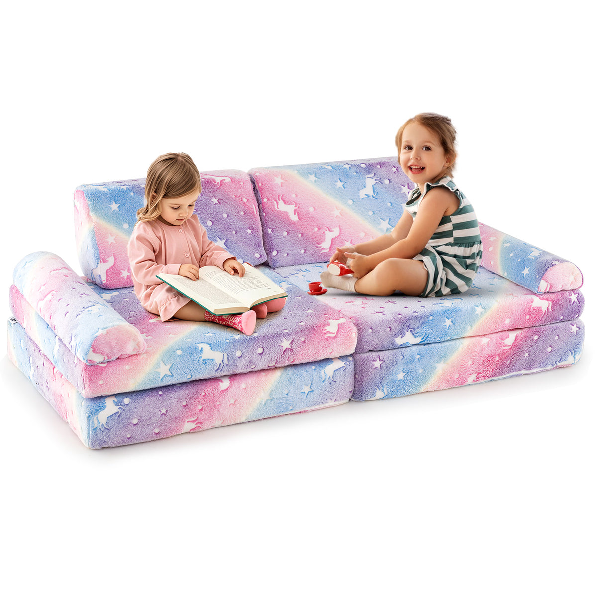 Multicolor Glow-in-the-Dark Kids Play Couch 8-Piece Modular Toddler Sectional Sofa
