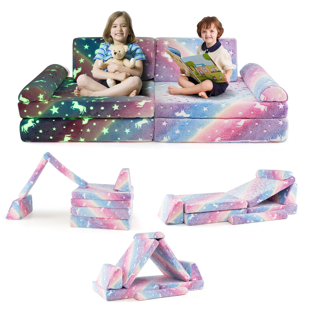 Multicolor Glow-in-the-Dark Kids Play Couch 8-Piece Modular Toddler Sectional Sofa