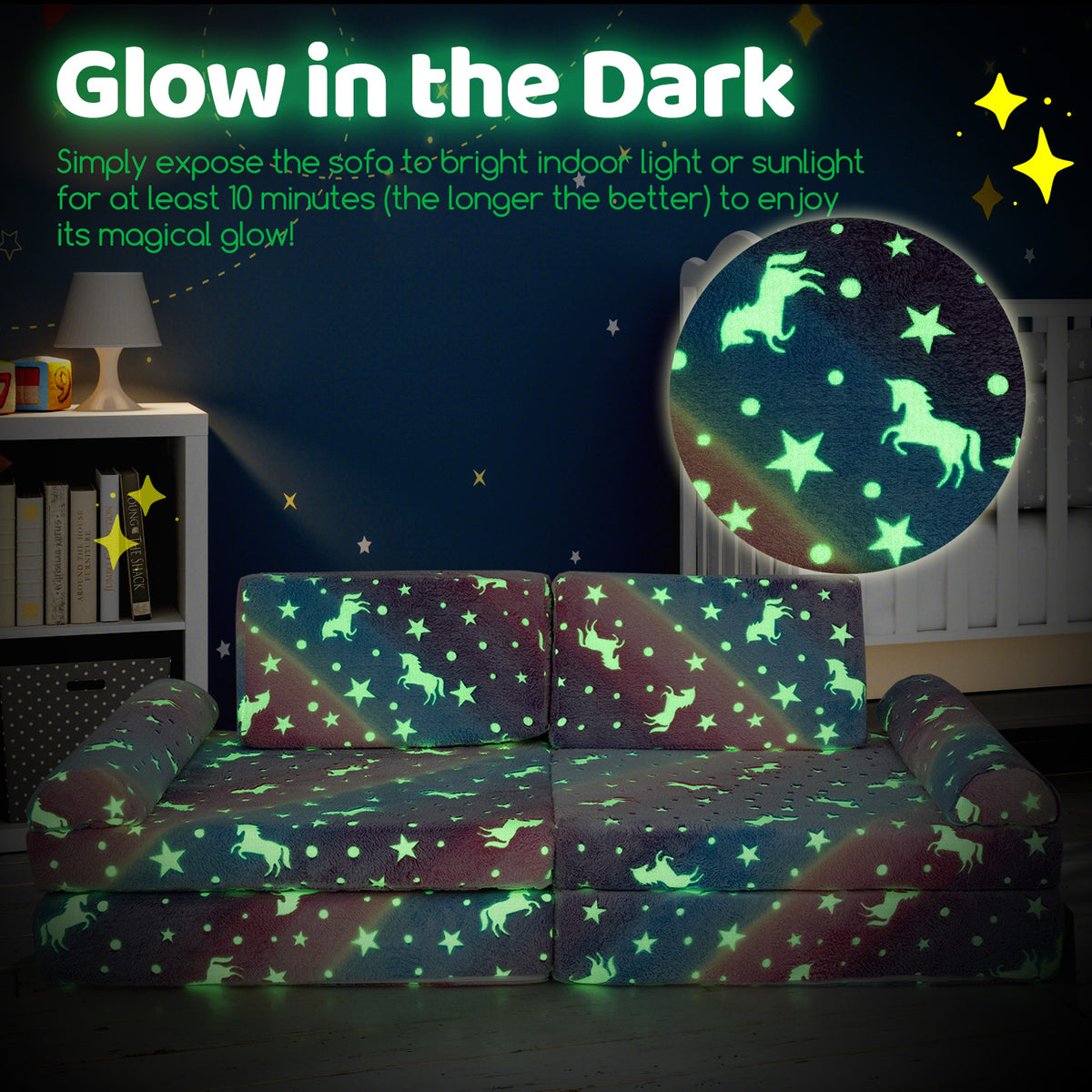 Multicolor Glow-in-the-Dark Kids Play Couch 8-Piece Modular Toddler Sectional Sofa