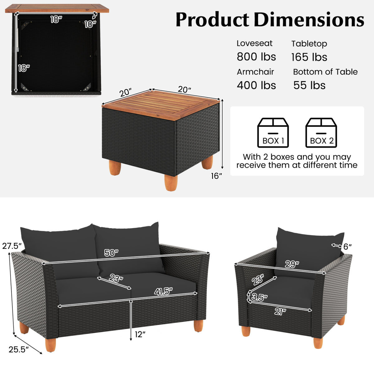 8 Pieces Outdoor Conversation Set with Storage Coffee Table