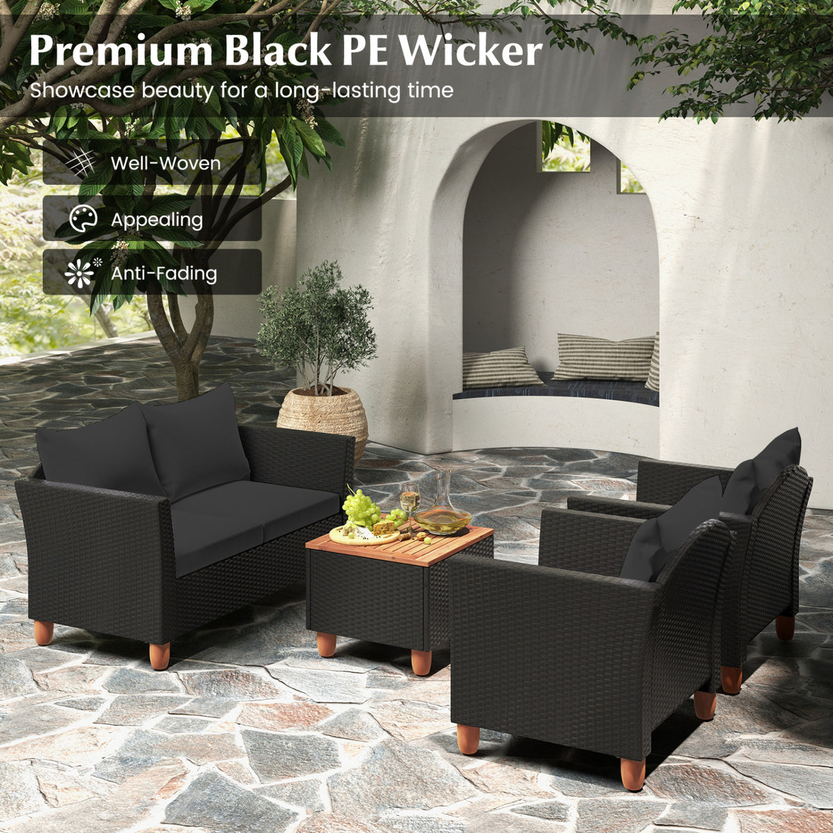 8 Pieces Outdoor Conversation Set with Storage Coffee Table