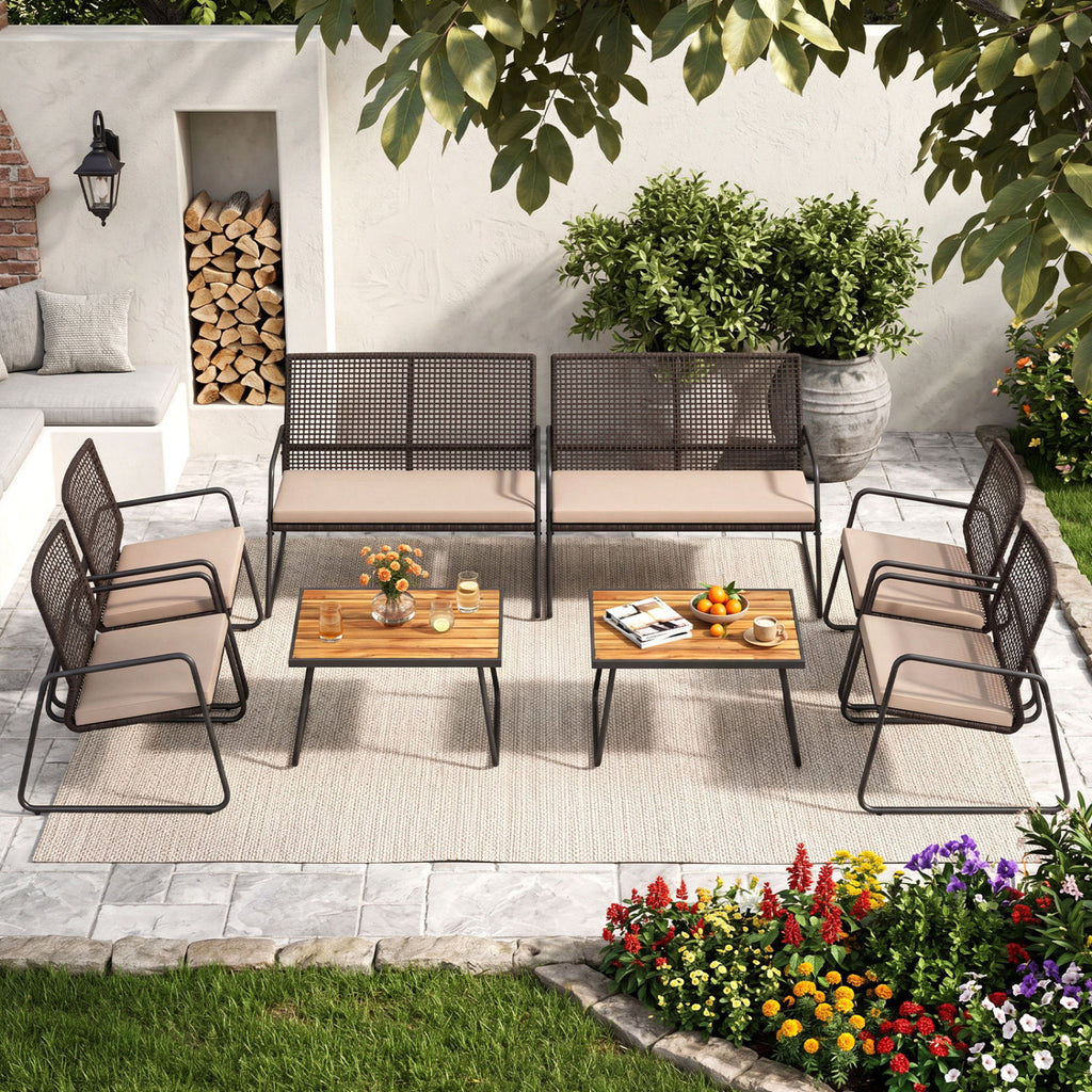 8 Pieces Patio Furniture Set with Acacia Wood Coffee Table and