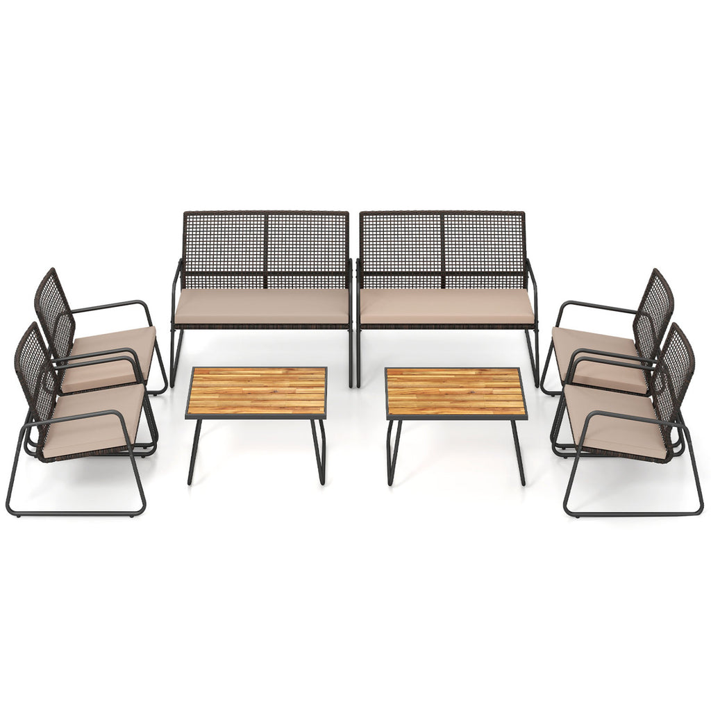 8 Pieces Patio Furniture Set with Acacia Wood Coffee Table and