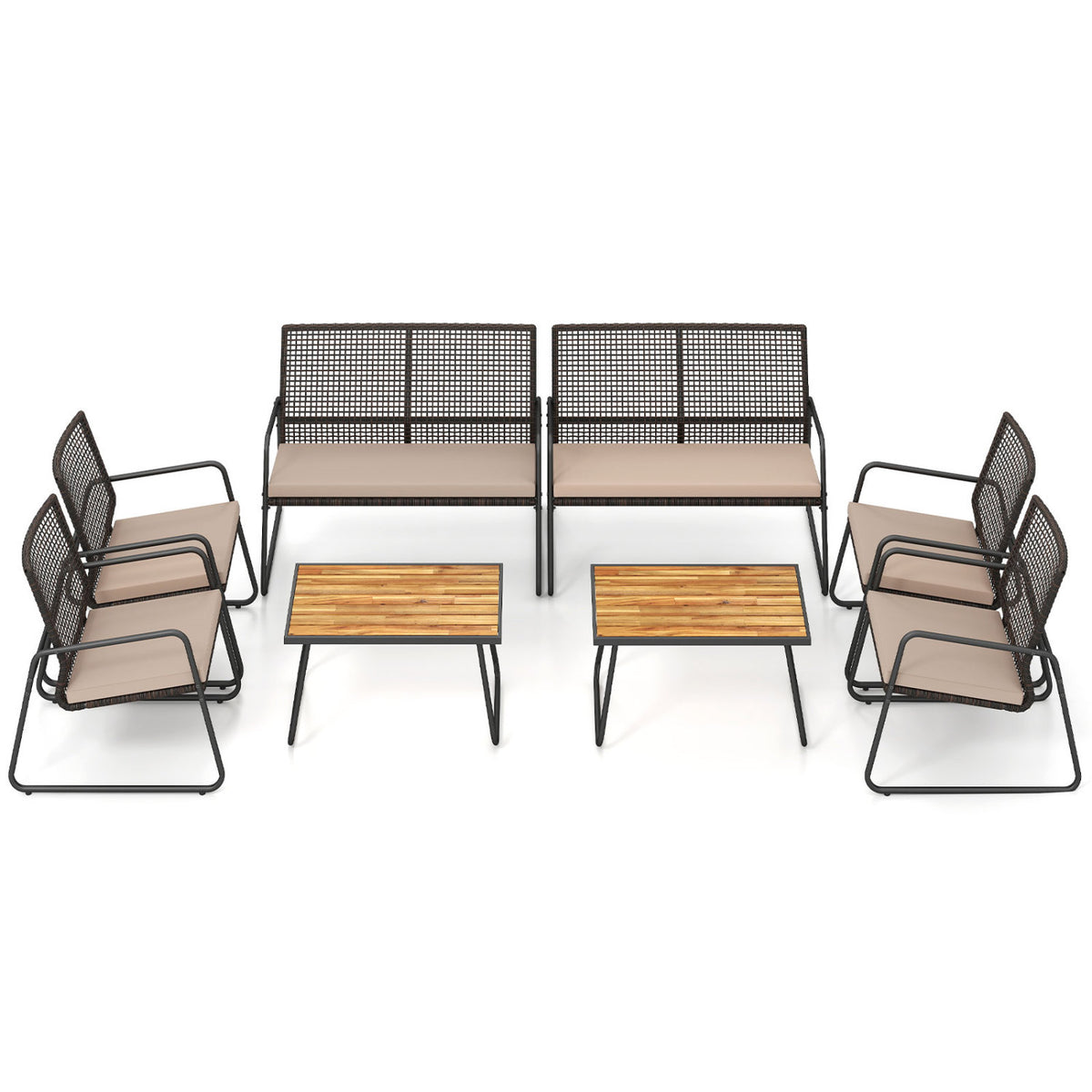 8 Pieces Patio Furniture Set with Acacia Wood Coffee Table and