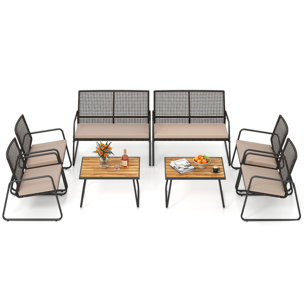 8 Pieces Patio Furniture Set with Acacia Wood Coffee Table and