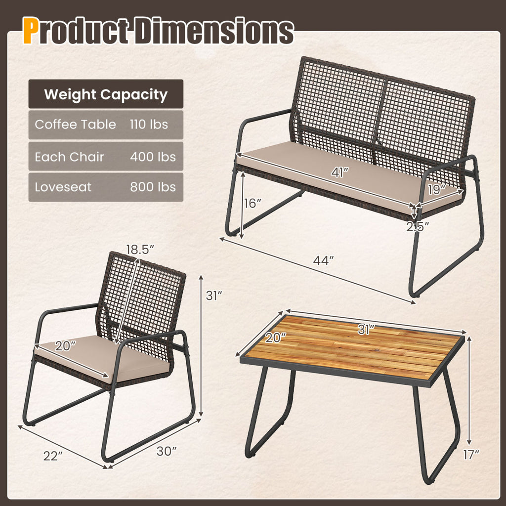 8 Pieces Patio Furniture Set with Acacia Wood Coffee Table and