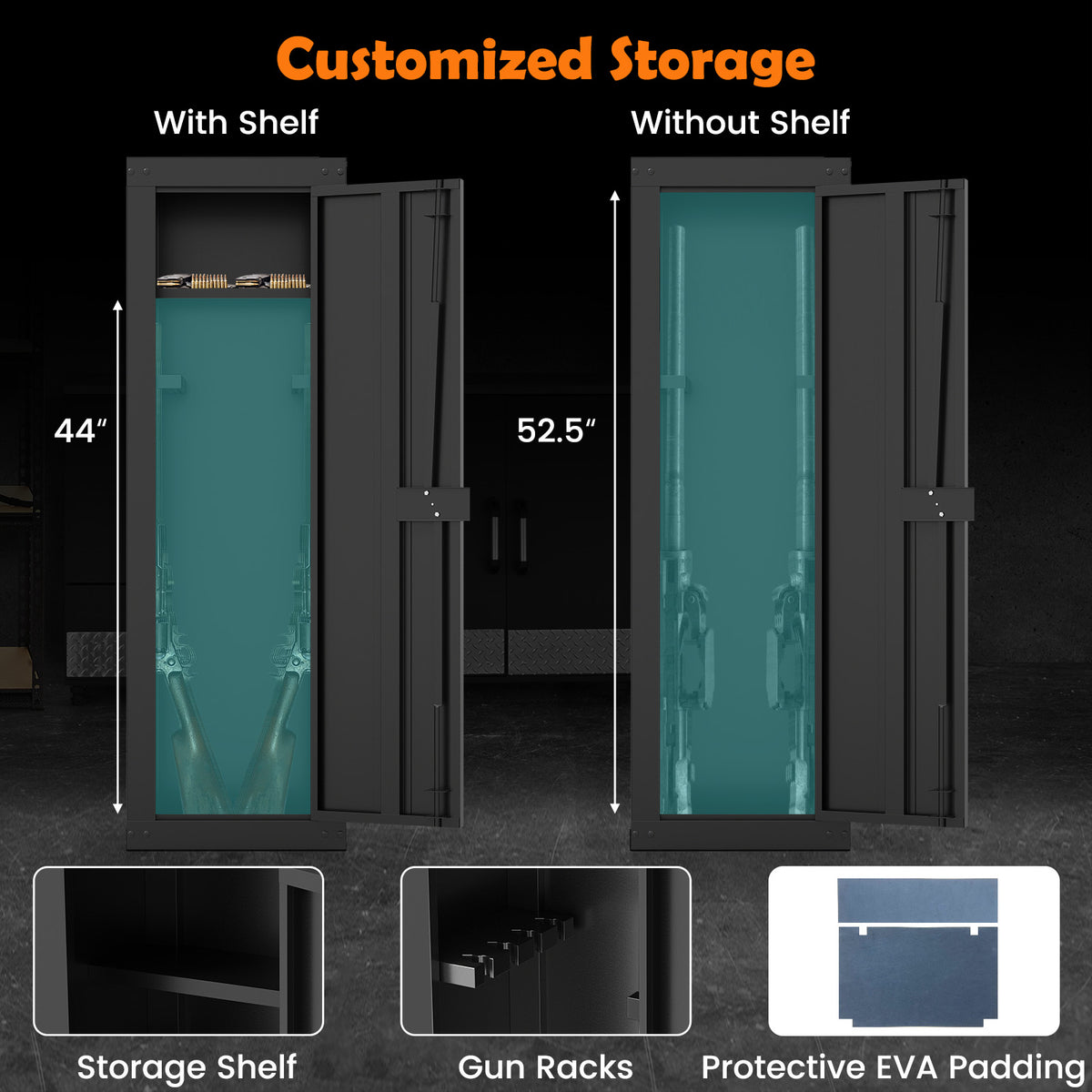 8 Rifle Safe Large Gun Cabinet with Storage Shelf