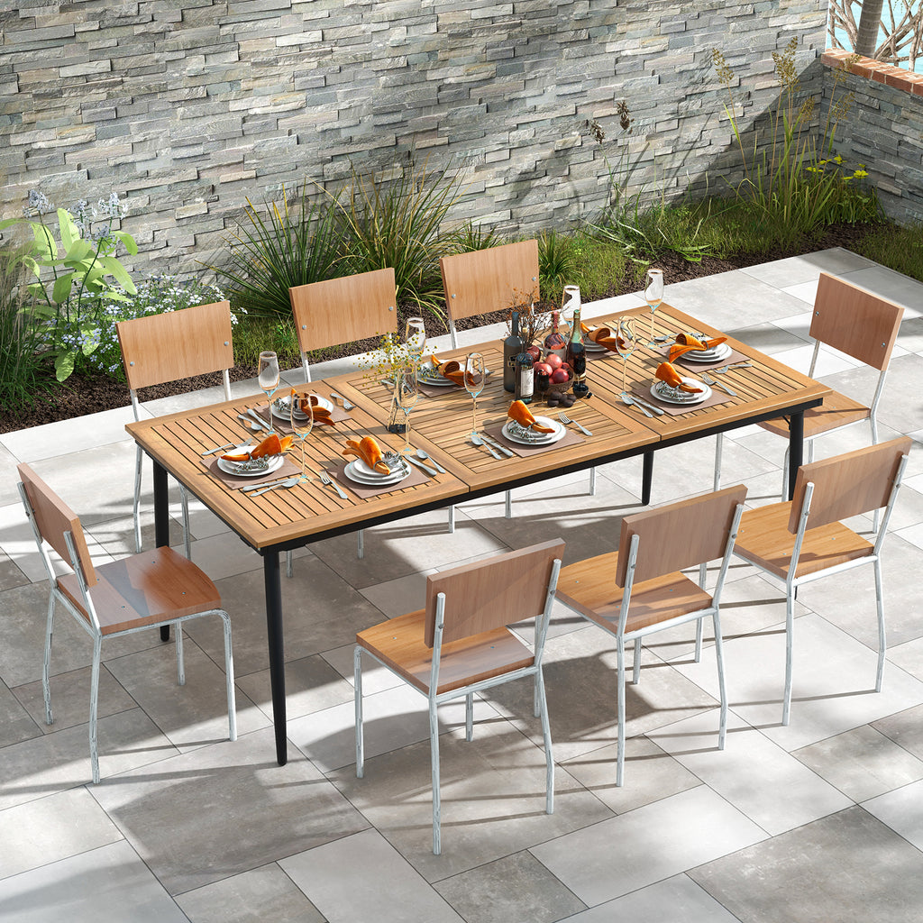 79 Inch Acacia Wood Outdoor Dining Table for 8 with 1.9 Umbrella Hole