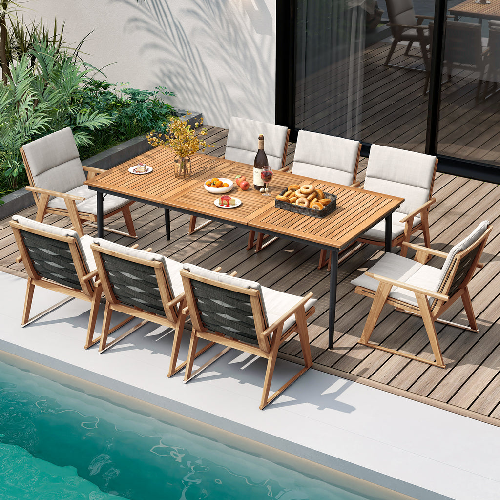 79 Inch Acacia Wood Outdoor Dining Table for 8 with 1.9 Umbrella Hole