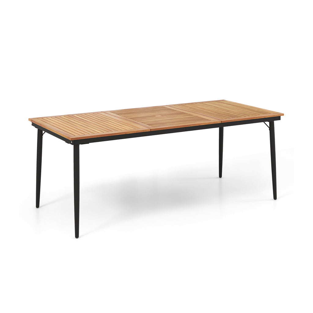 79 Inch Acacia Wood Outdoor Dining Table for 8 with 1.9 Umbrella Hole