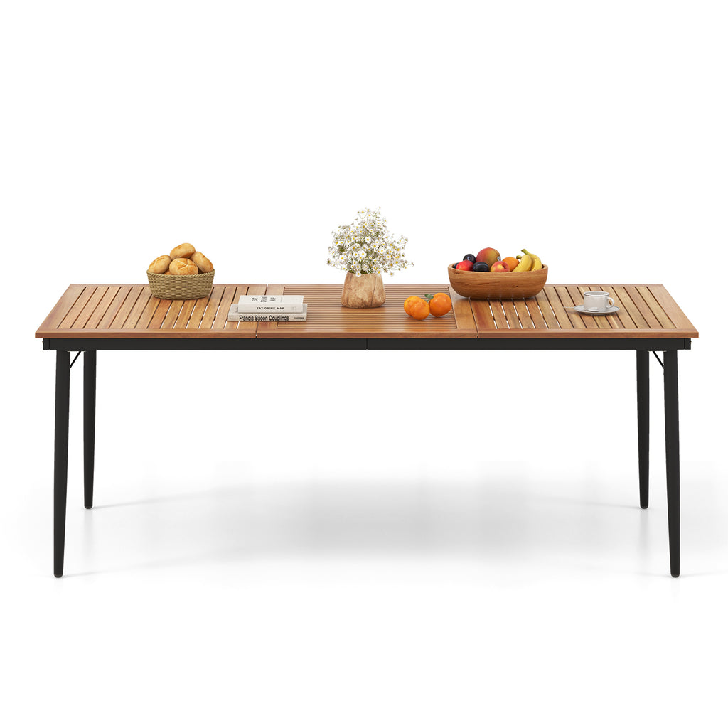 79 Inch Acacia Wood Outdoor Dining Table for 8 with 1.9 Umbrella Hole