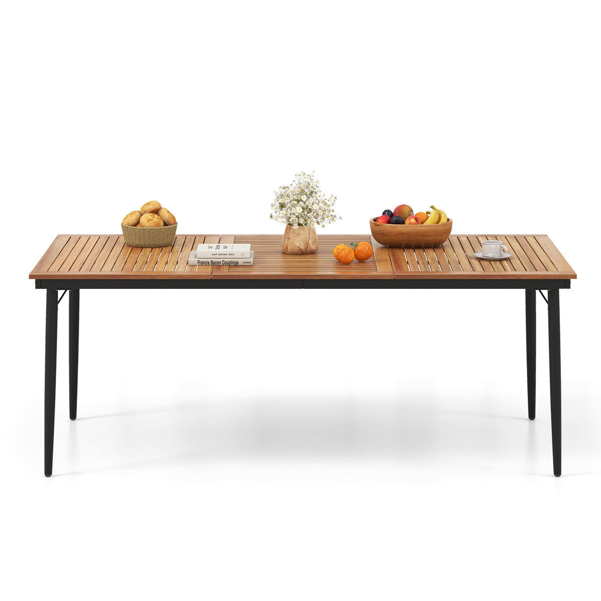 79 Inch Acacia Wood Outdoor Dining Table for 8 with 1.9 Umbrella Hole
