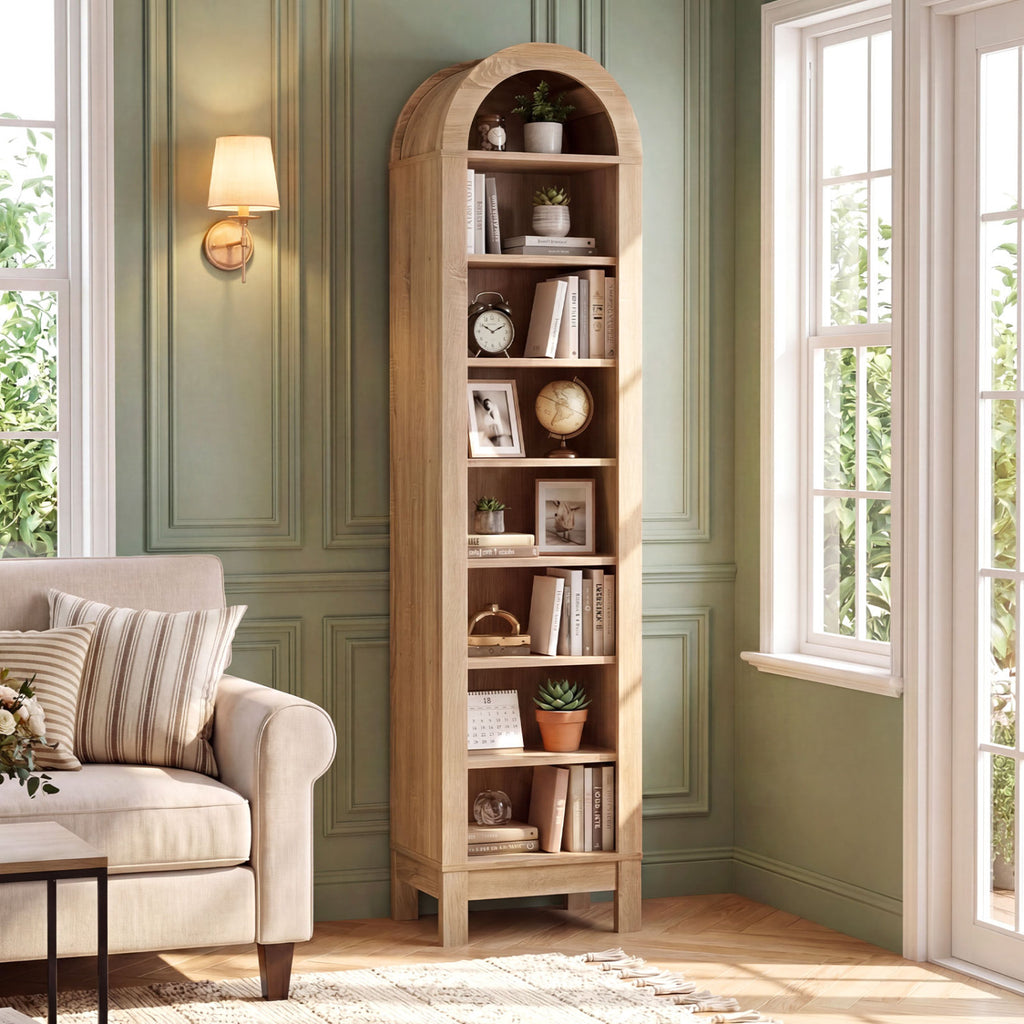 8-Tier Arch Bookshelf with Adjustable Shelves - Natural