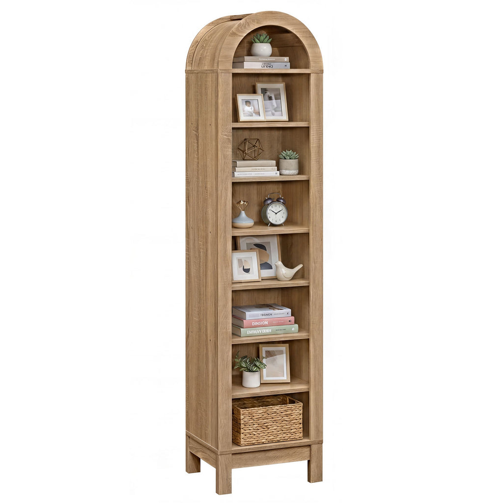 8-Tier Arch Bookshelf with Adjustable Shelves - Natural