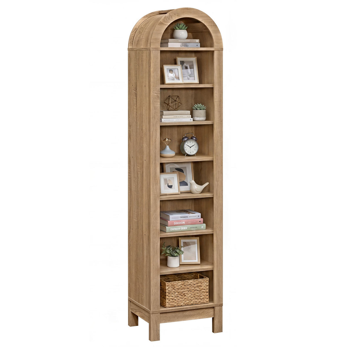 8-Tier Arch Bookshelf with Adjustable Shelves - Natural
