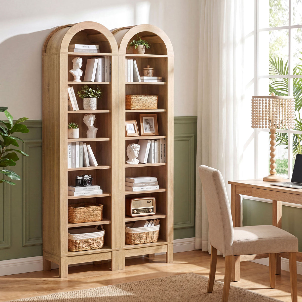 8-Tier Arch Bookshelf with Adjustable Shelves - Natural