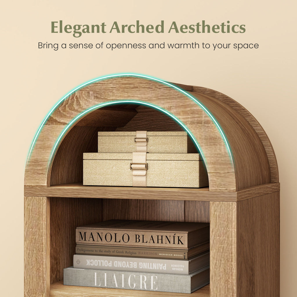 8-Tier Arch Bookshelf with Adjustable Shelves - Natural