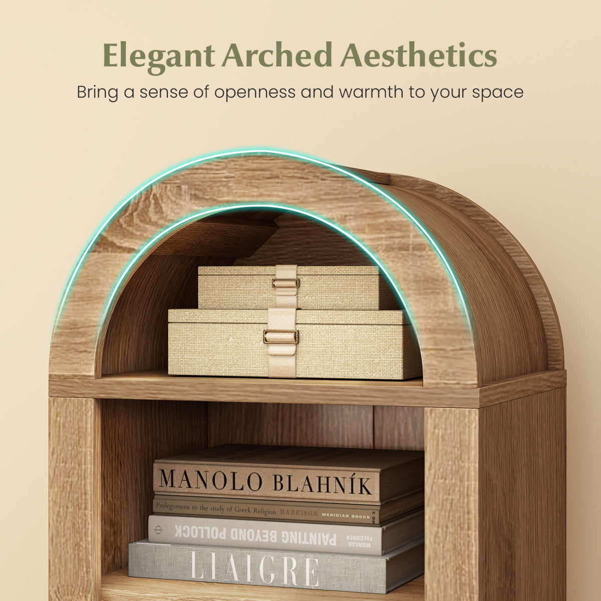 8-Tier Arch Bookshelf with Adjustable Shelves - Natural