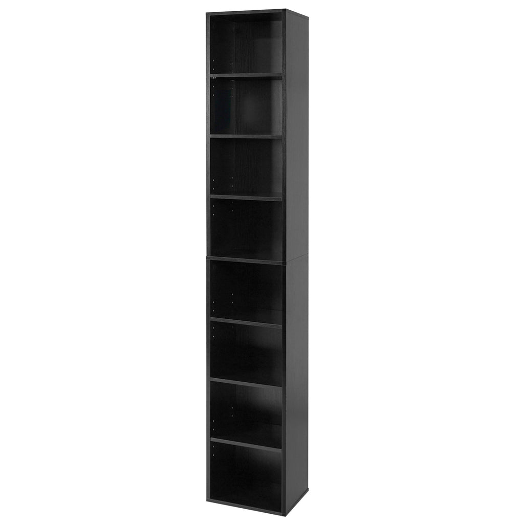 8-Tier Bookshelf with Adjustable Shelves and Storage Cubes - Black