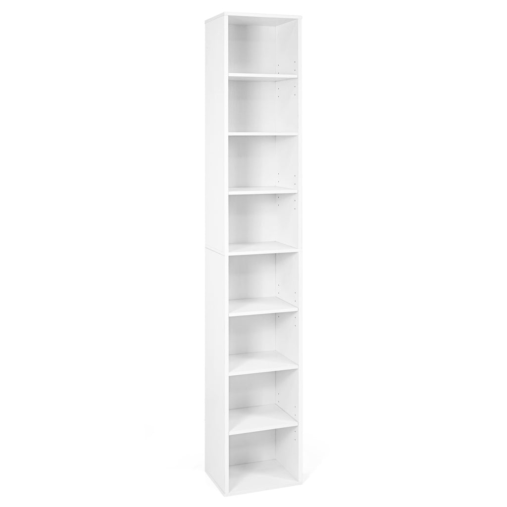 8-Tier Bookshelf with Adjustable Shelves and Storage Cubes - Black