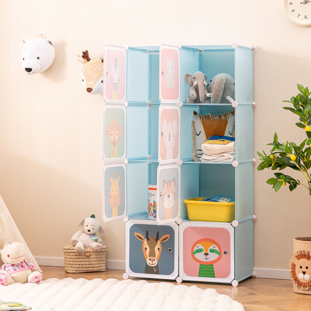 Pink 8-Cube Kids Wardrobe Closet with Hanging Section and Doors - Child Storage Furniture