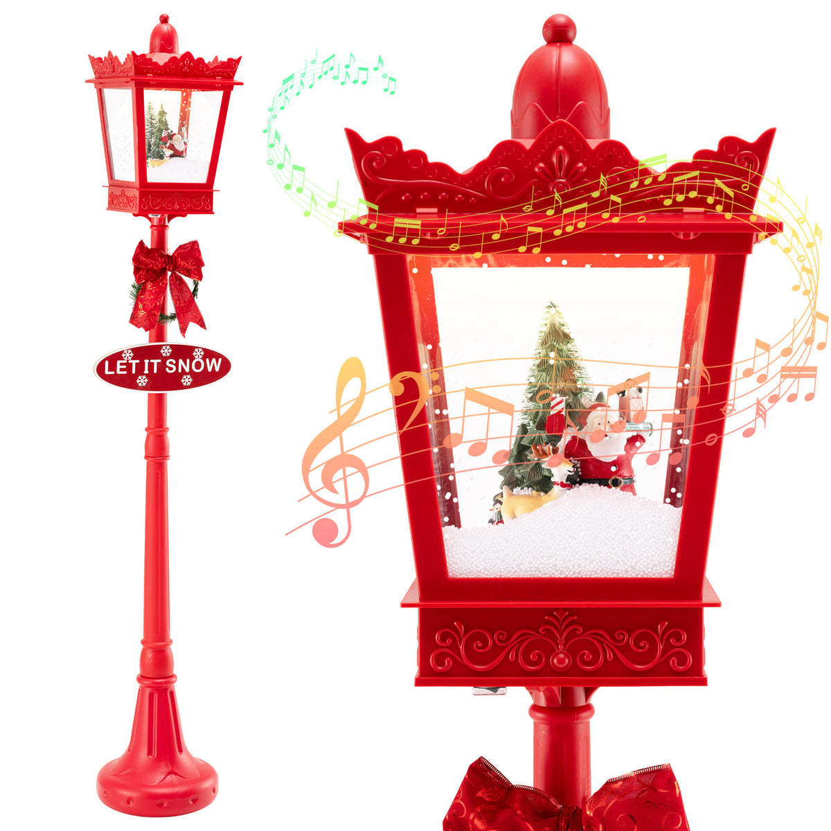8 ft Musical Christmas Streetlight with Snowy Effects & Warm White LED - White Variation