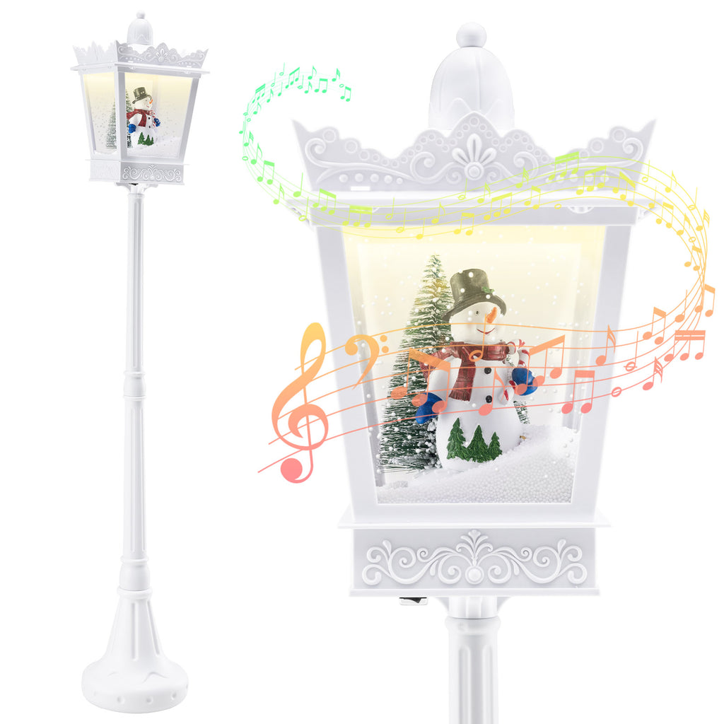 8 ft Musical Christmas Streetlight with Snowy Effects & Warm White LED - White Variation