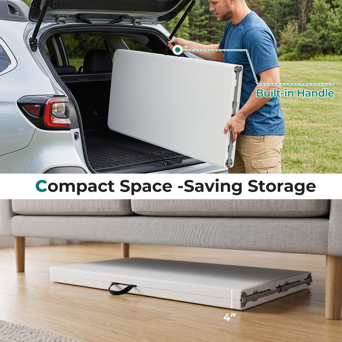 8 ft Portable Folding Table 350 LBS Capacity - White