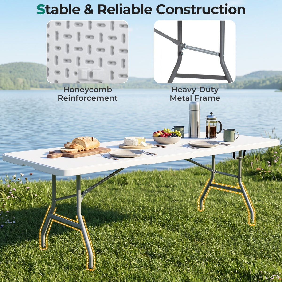 8 ft Portable Folding Table 350 LBS Capacity - White