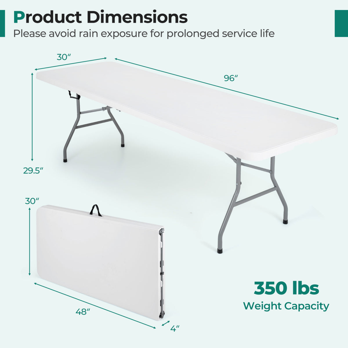 8 ft Portable Folding Table 350 LBS Capacity - White
