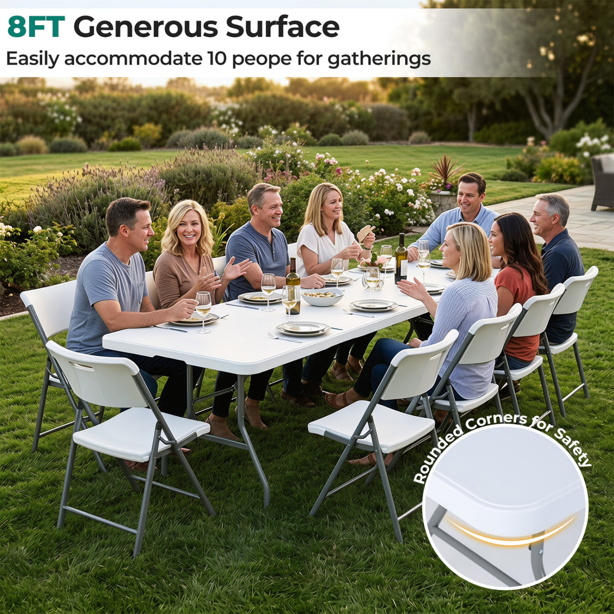 8 ft Portable Folding Table 350 LBS Capacity - White