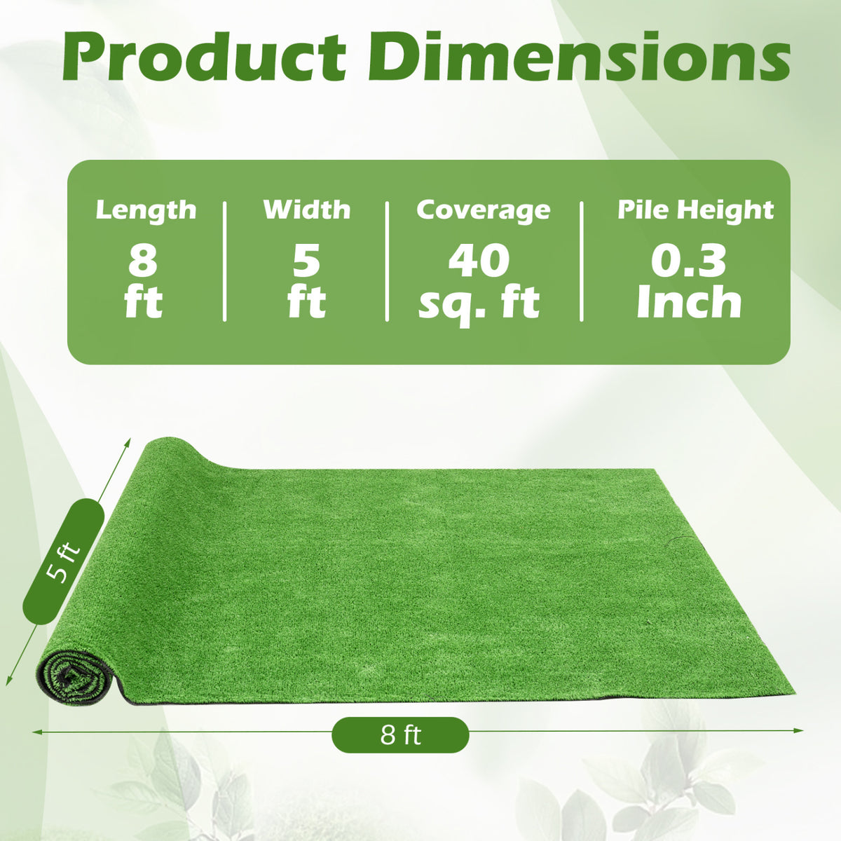 Artificial Turf Rug 0.3 Inch Pile Height for High Traffic Areas – Green, Non-Shedding