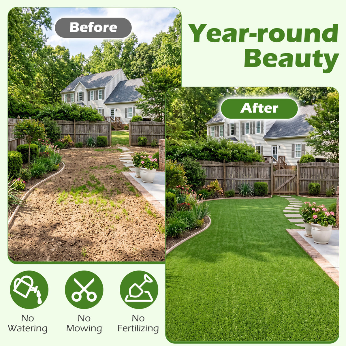 Artificial Turf Rug 0.3 Inch Pile Height for High Traffic Areas – Green, Non-Shedding