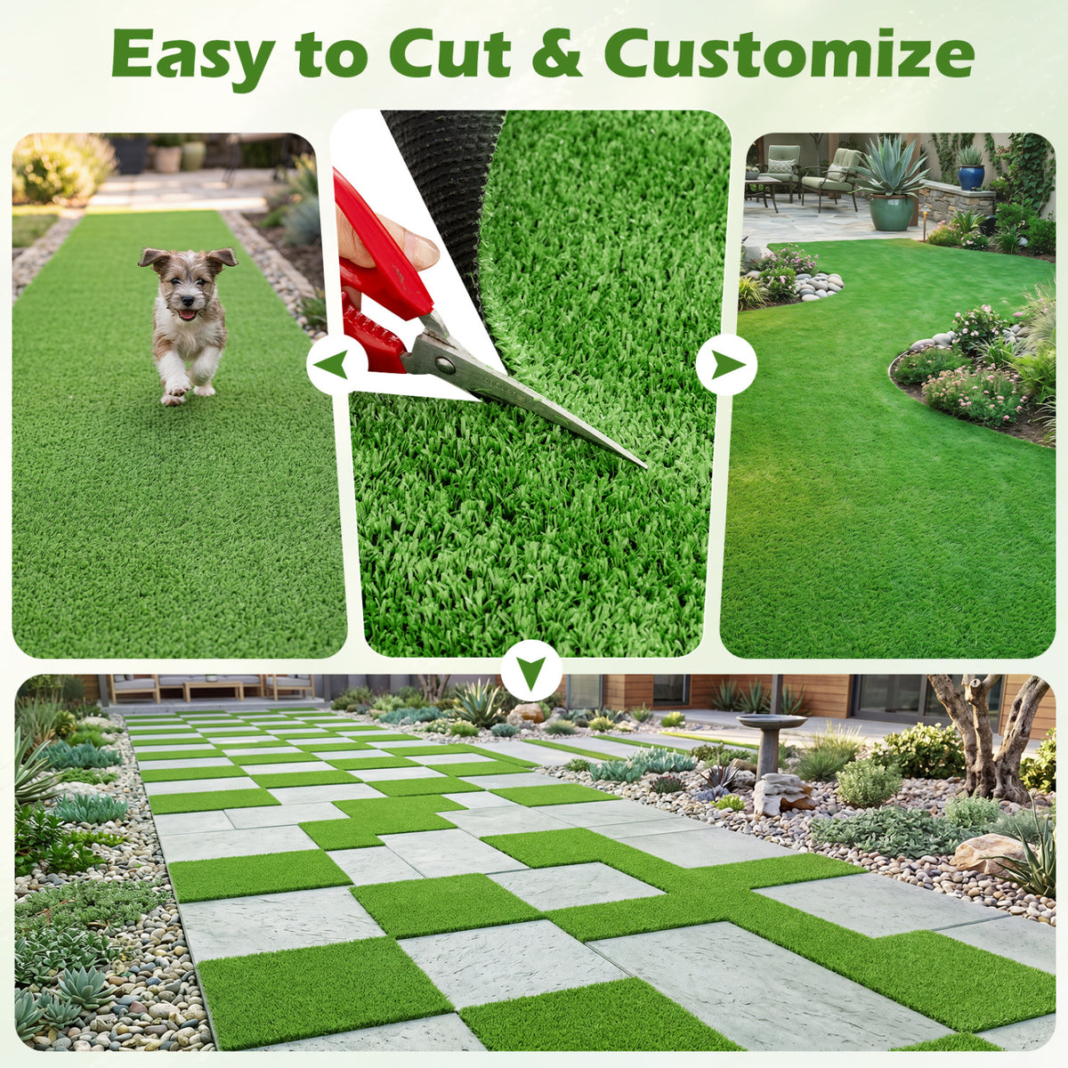 Artificial Turf Rug 0.3 Inch Pile Height for High Traffic Areas – Green, Non-Shedding