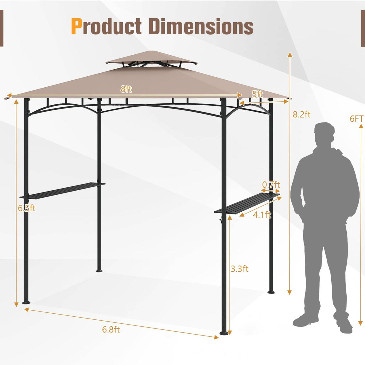 8 x 5 Feet Grill Gazebo with 2 Shelves 6 Hooks and Metal Frame
