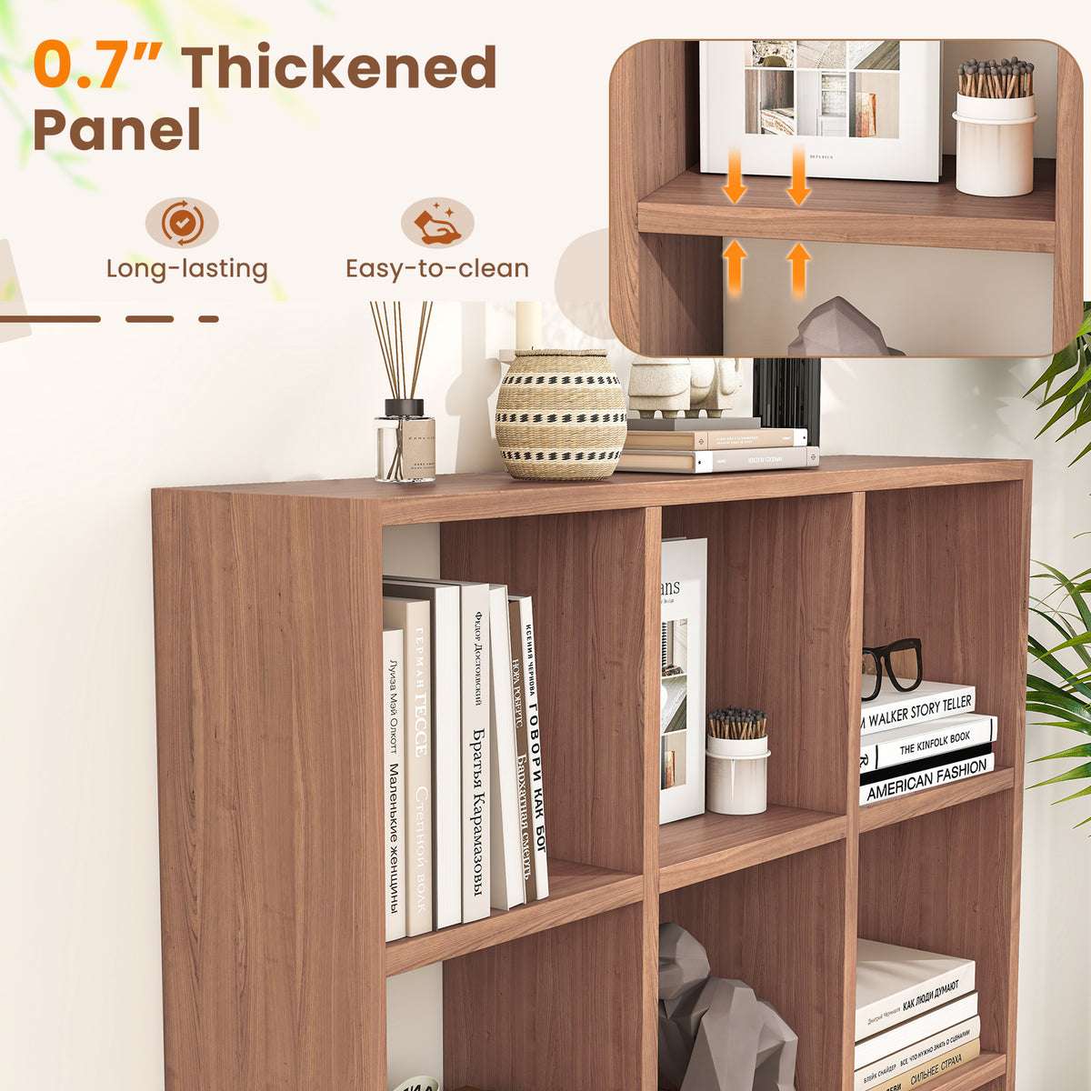 9-Cube Bookcase with Removable Shelves - Brown