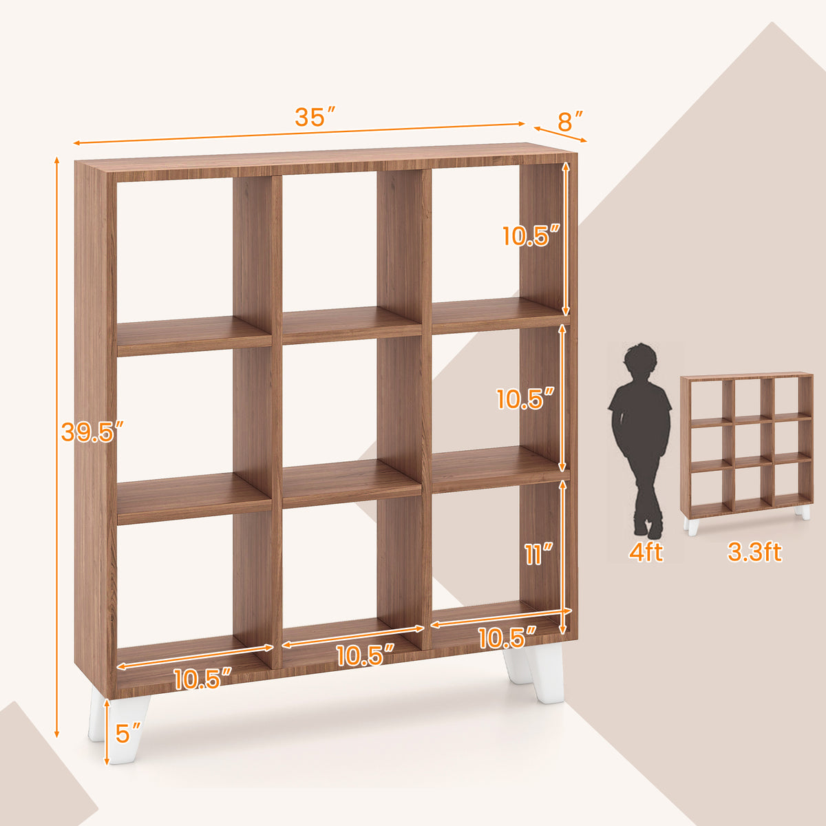 9-Cube Bookcase with Removable Shelves - Brown