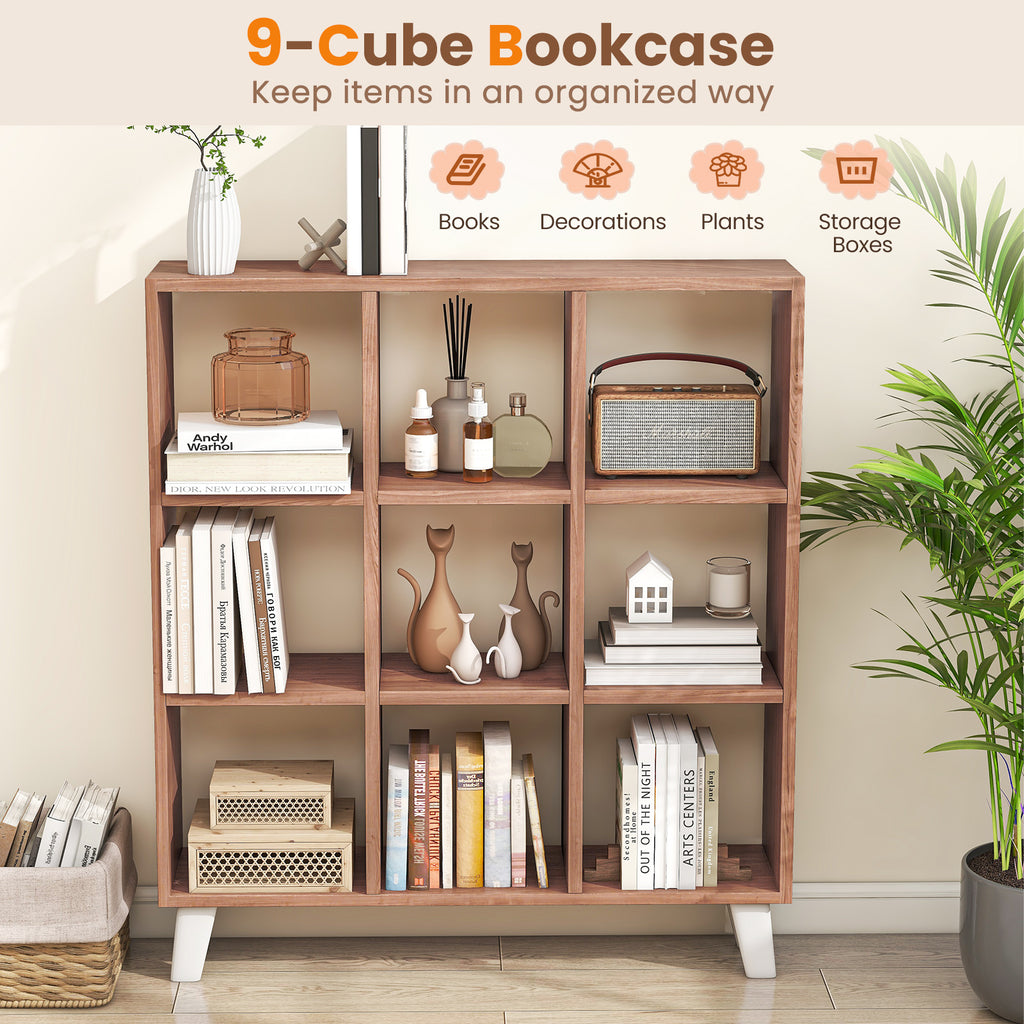 9-Cube Bookcase with Removable Shelves - Brown