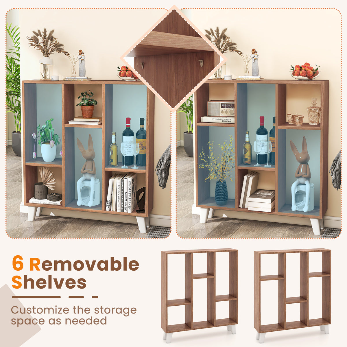 9-Cube Bookcase with Removable Shelves - Brown