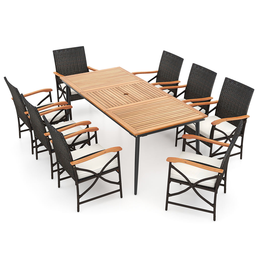 9 Pieces Outdoor Patio Dining Set with Acacia Wood Square Table and
